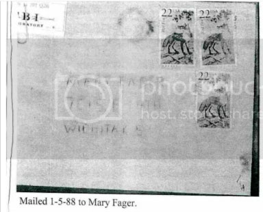 Copy of letter sent to Mary Fager on 1-5-88 after the murders of her family from Dennis Rader
