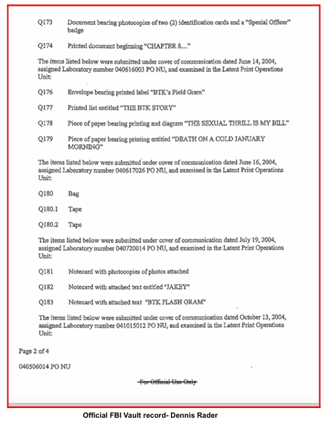 Official FBI Vault record page 2 - Dennis Rader