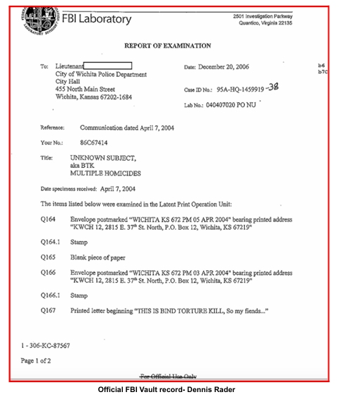 Official FBI Vault record page 1 - Dennis Rader