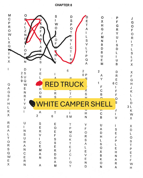 Red Truck White Camper Shell